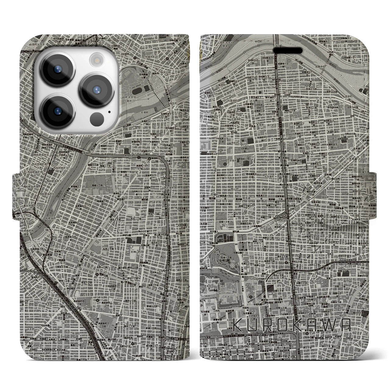 【黒川(愛知県)】地図柄iPhoneケース(手帳タイプ)