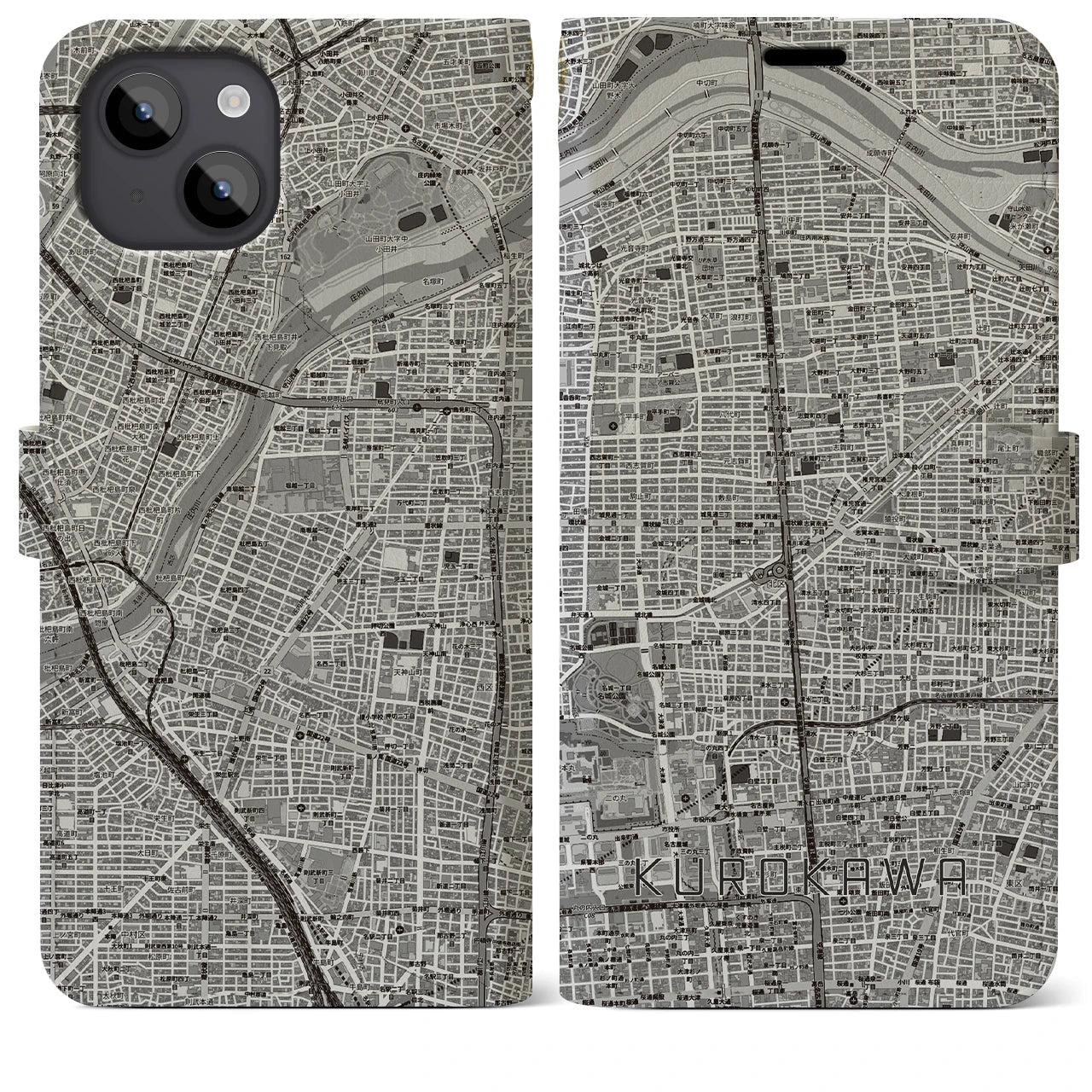 【黒川(愛知県)】地図柄iPhoneケース(手帳タイプ)