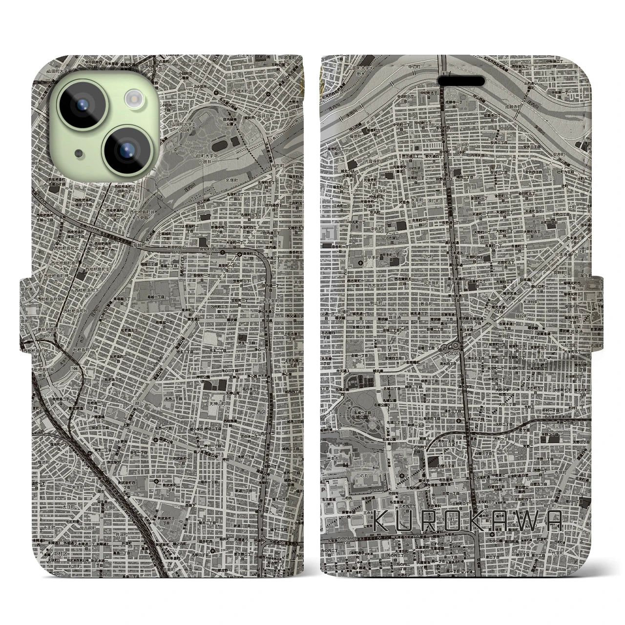 【黒川(愛知県)】地図柄iPhoneケース(手帳タイプ)