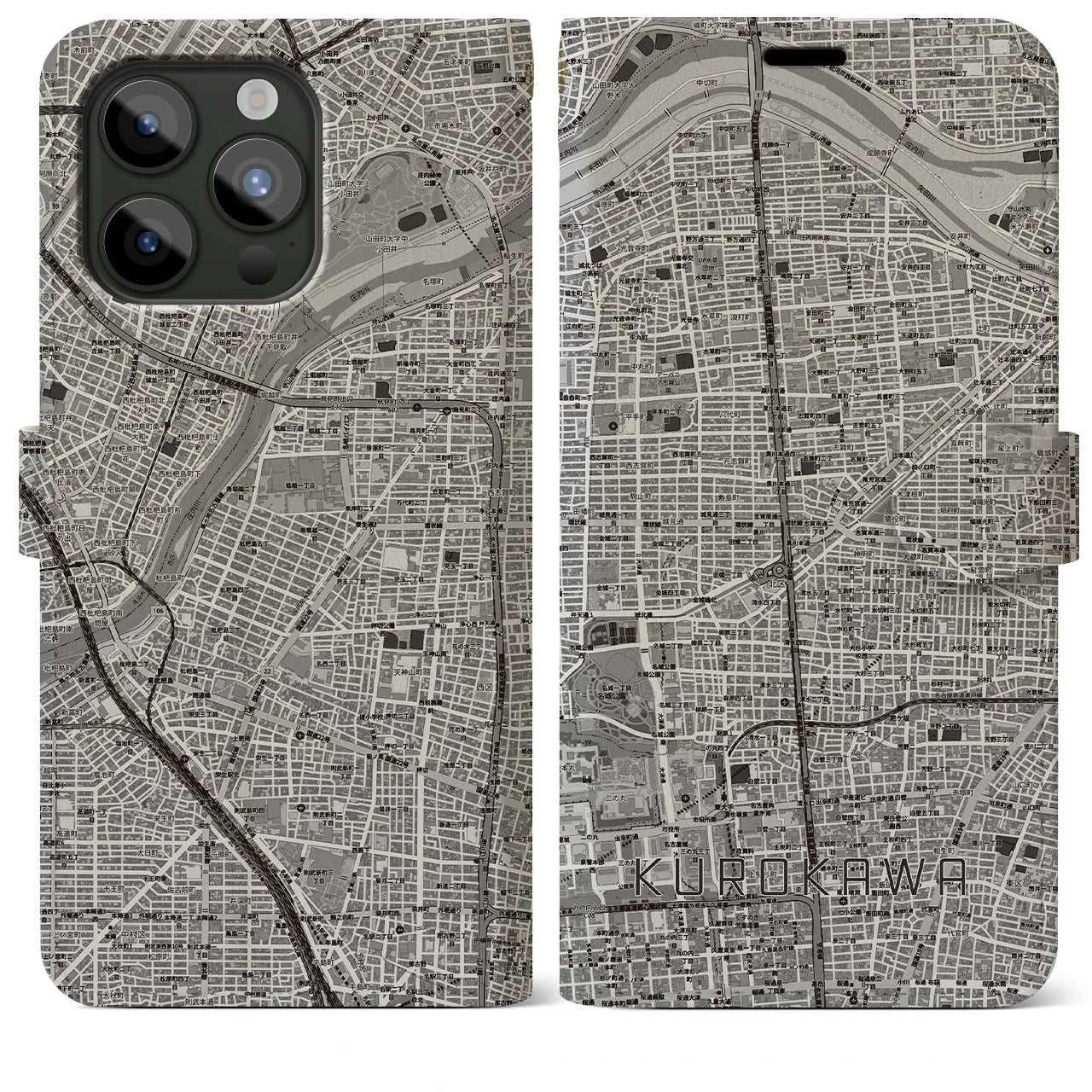 【黒川(愛知県)】地図柄iPhoneケース(手帳タイプ)