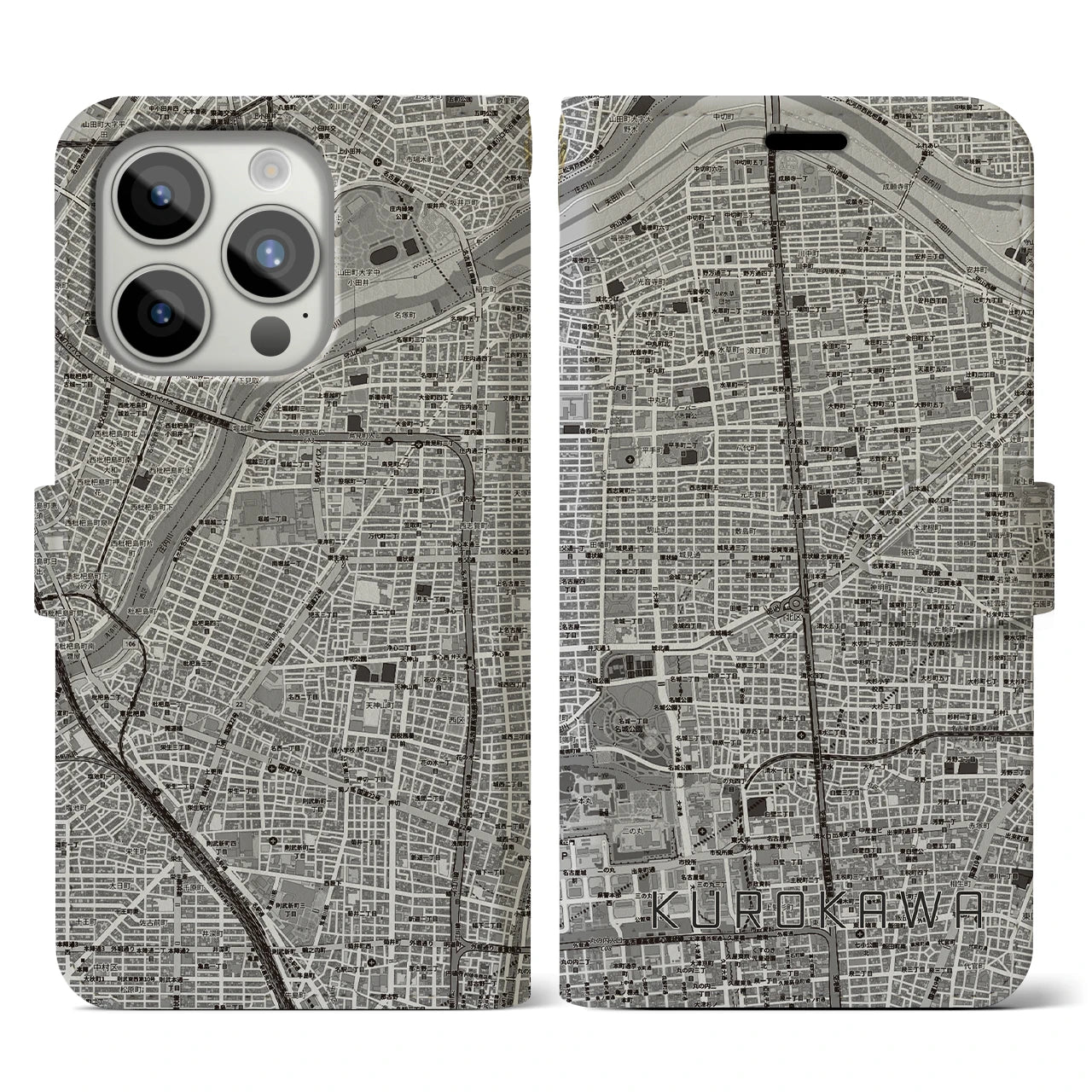 【黒川(愛知県)】地図柄iPhoneケース(手帳タイプ)