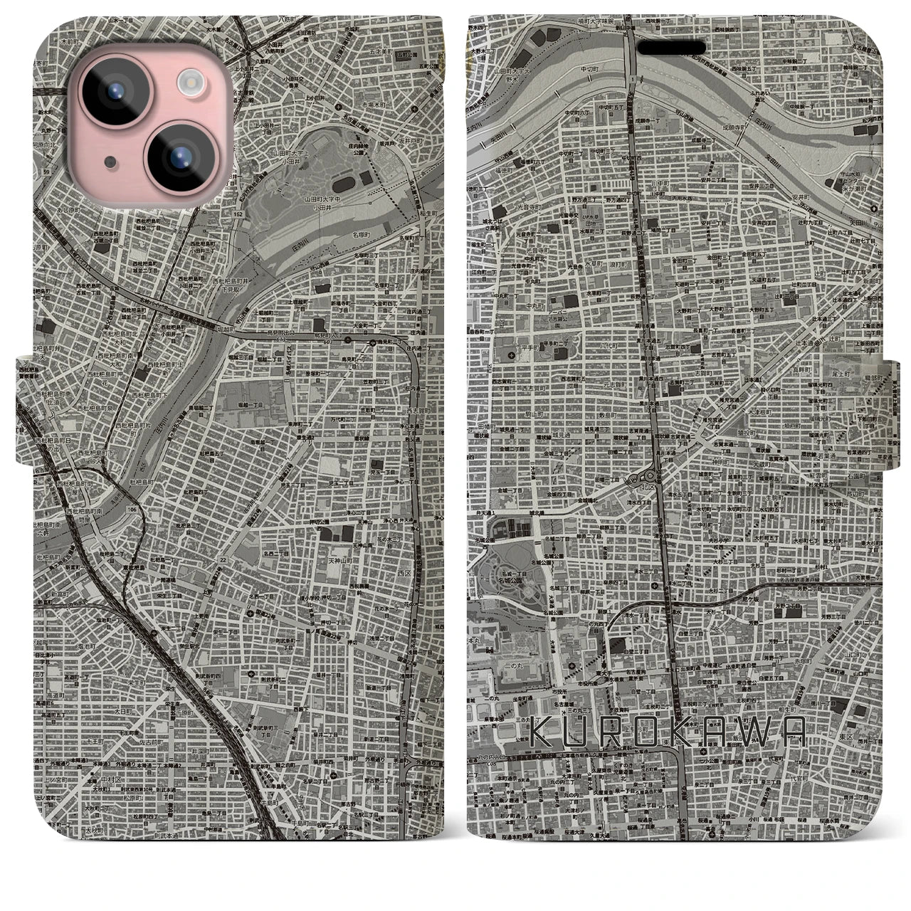 【黒川(愛知県)】地図柄iPhoneケース(手帳タイプ)