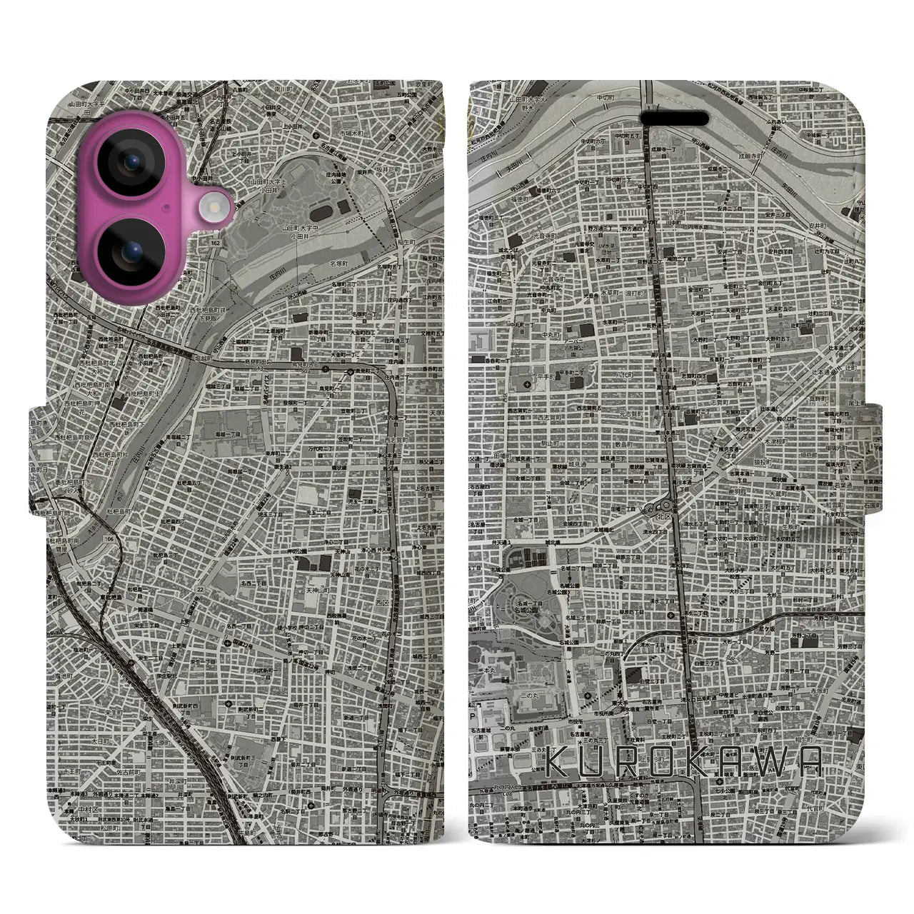 【黒川(愛知県)】地図柄iPhoneケース(手帳タイプ)