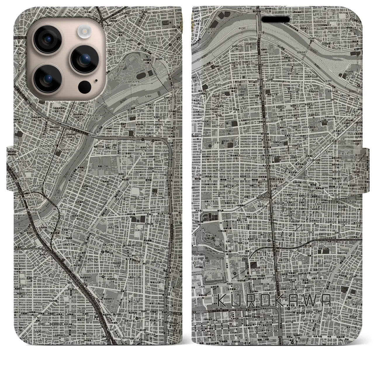 【黒川(愛知県)】地図柄iPhoneケース(手帳タイプ)