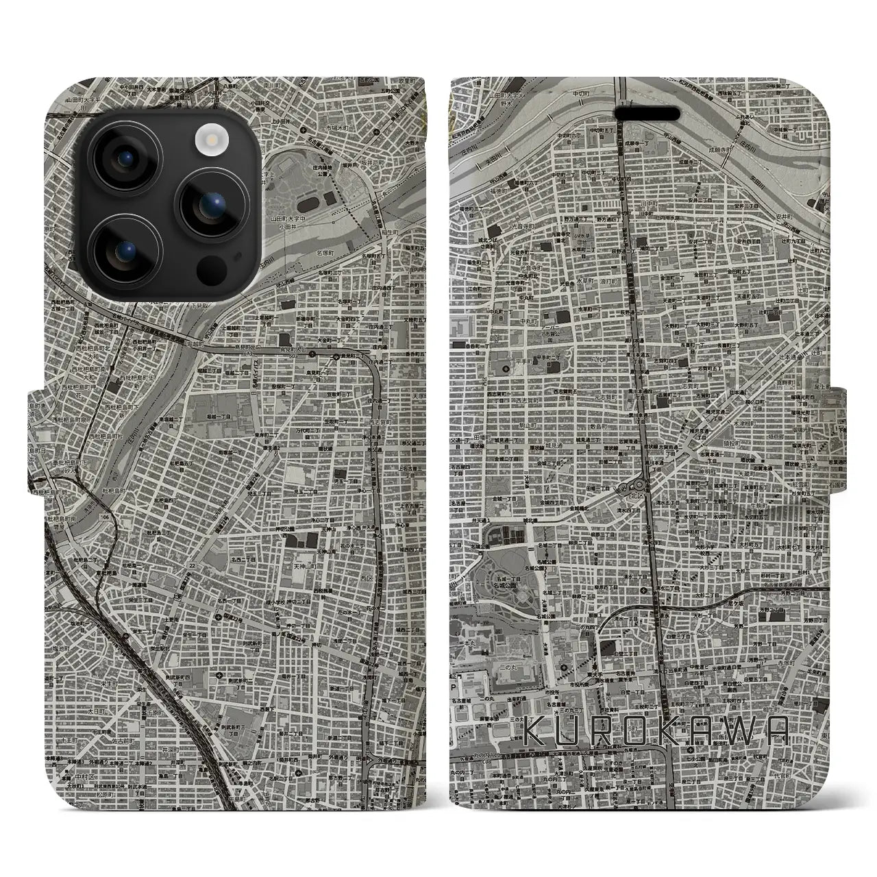 【黒川(愛知県)】地図柄iPhoneケース(手帳タイプ)
