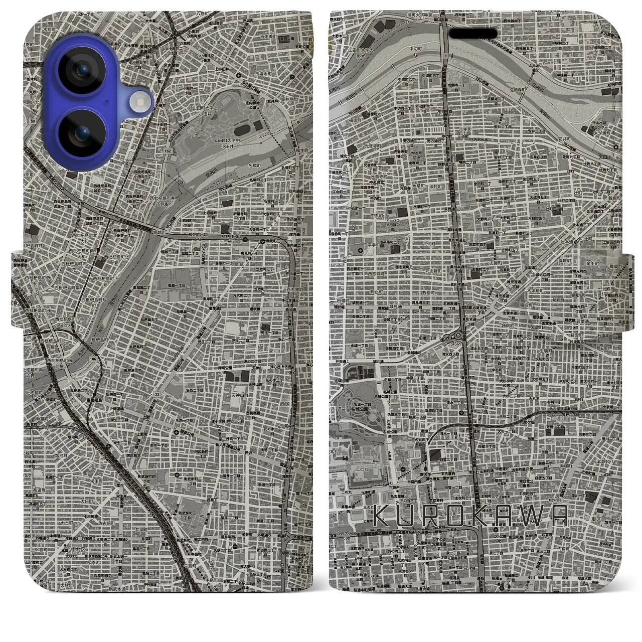 【黒川(愛知県)】地図柄iPhoneケース(手帳タイプ)