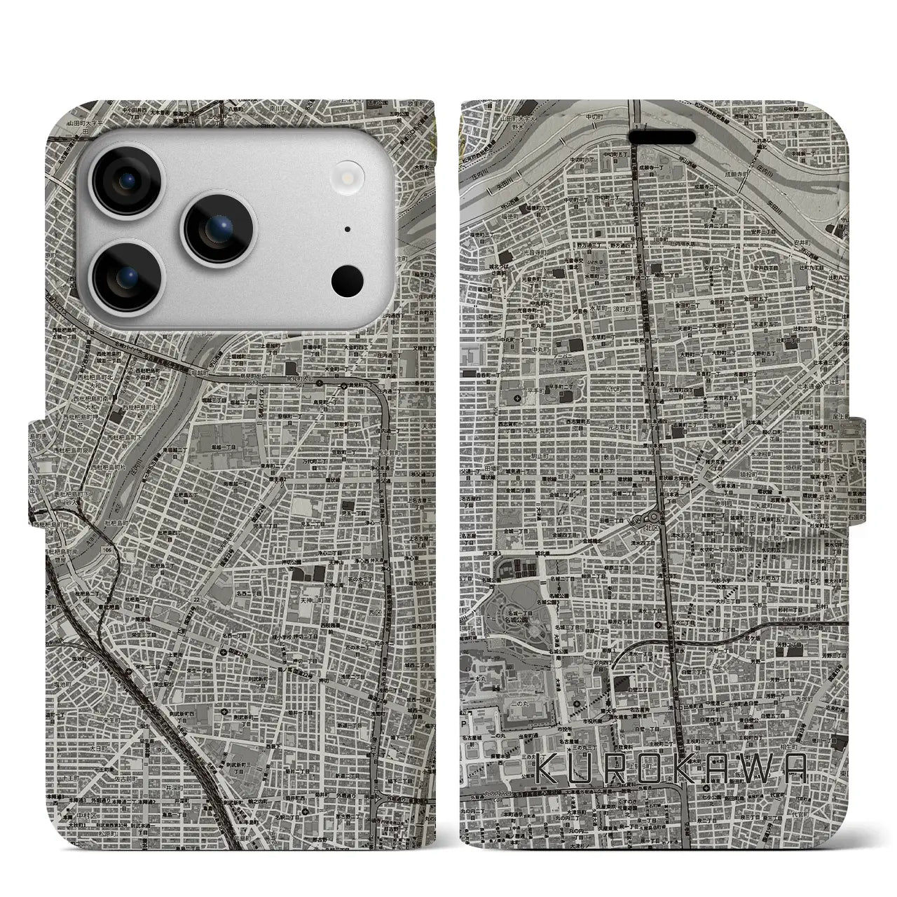 【黒川(愛知県)】地図柄iPhoneケース(手帳タイプ)