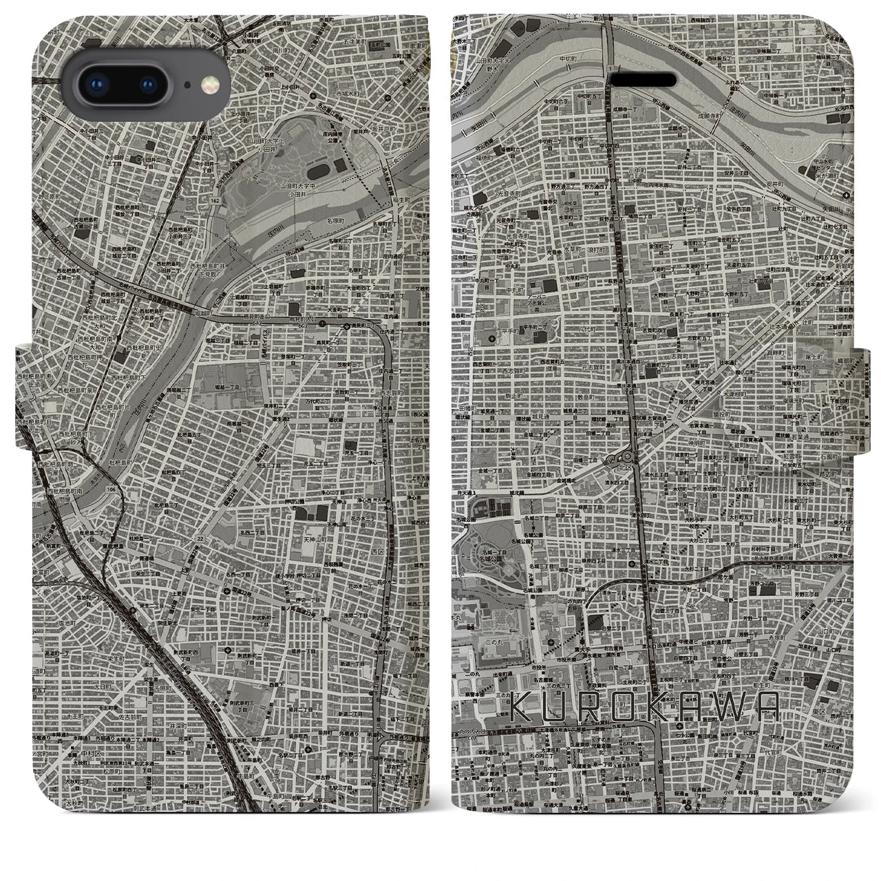 【黒川(愛知県)】地図柄iPhoneケース(手帳タイプ)