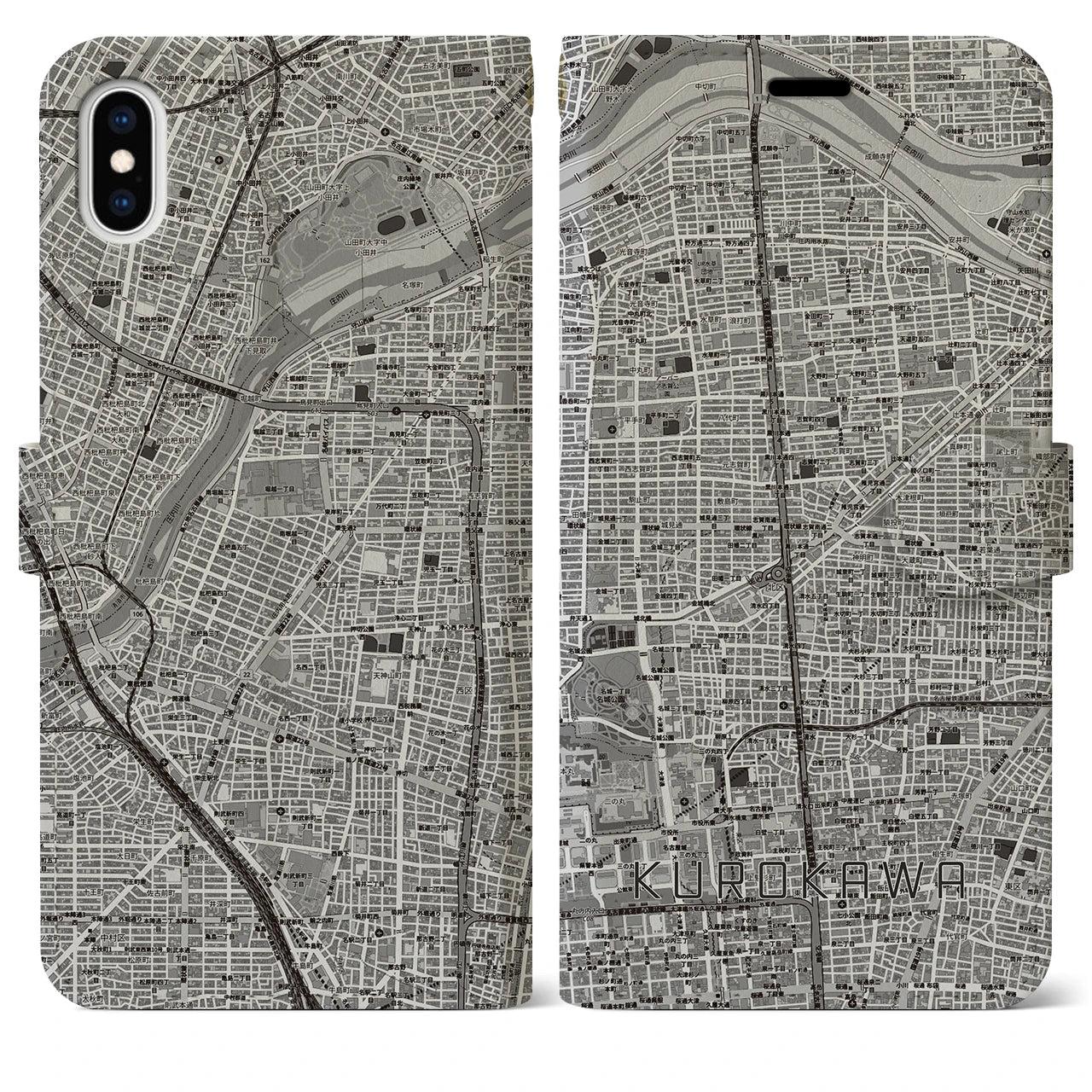 【黒川(愛知県)】地図柄iPhoneケース(手帳タイプ)