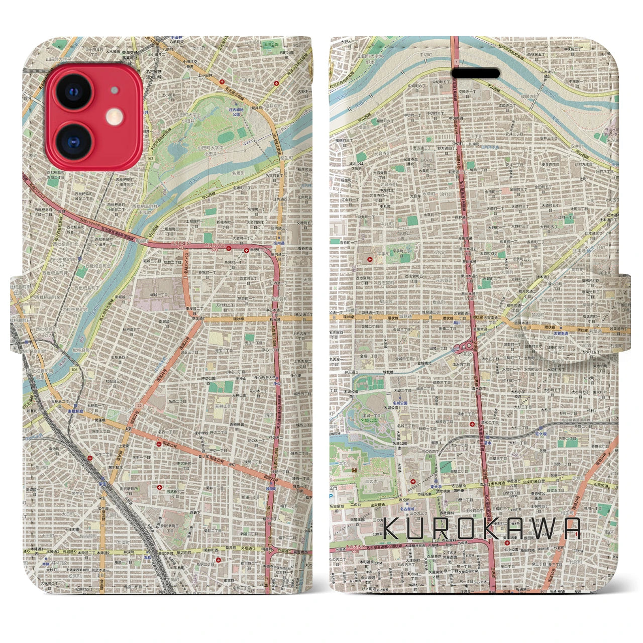 【黒川(愛知県)】地図柄iPhoneケース(手帳タイプ)