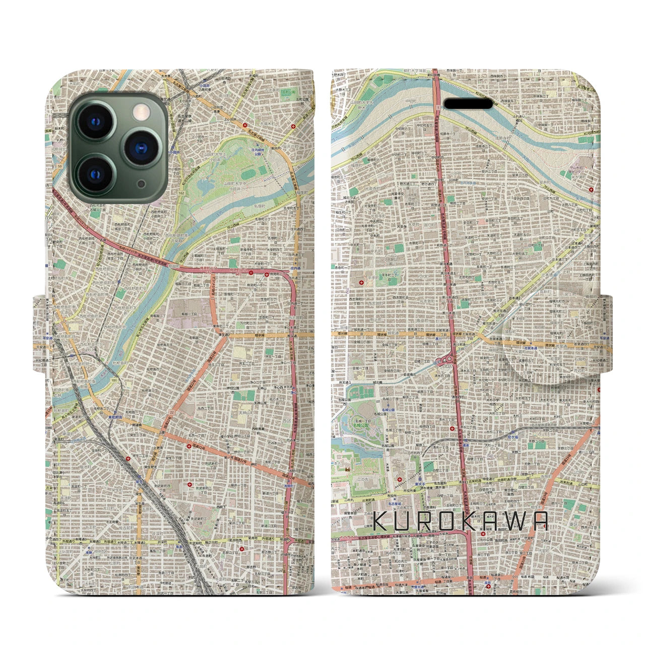 【黒川(愛知県)】地図柄iPhoneケース(手帳タイプ)