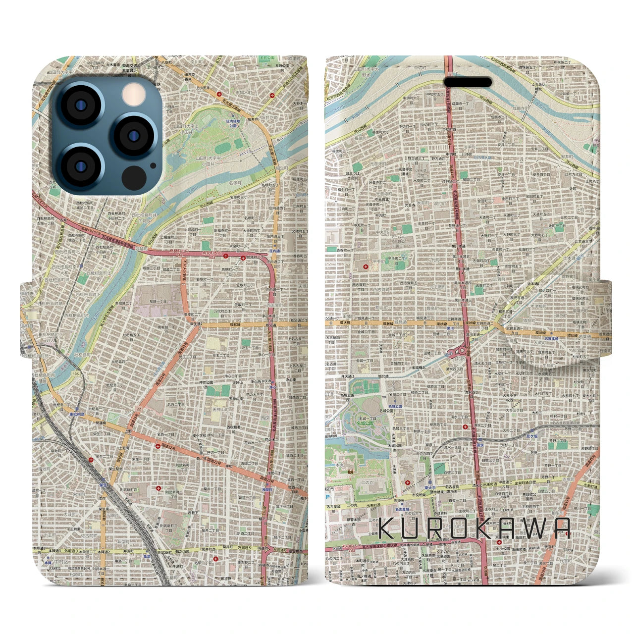 【黒川(愛知県)】地図柄iPhoneケース(手帳タイプ)