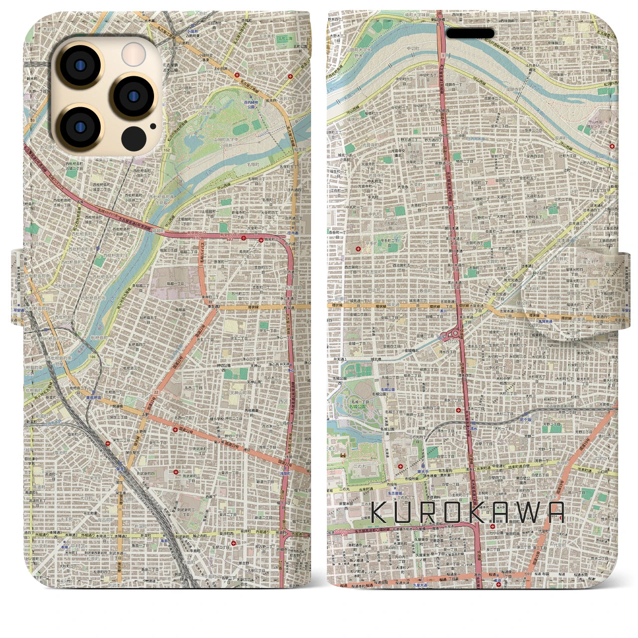 【黒川(愛知県)】地図柄iPhoneケース(手帳タイプ)