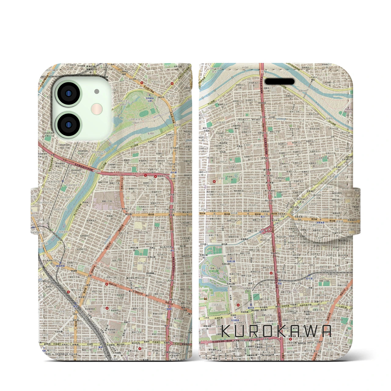 【黒川(愛知県)】地図柄iPhoneケース(手帳タイプ)