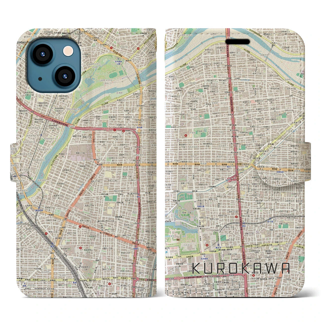 【黒川(愛知県)】地図柄iPhoneケース(手帳タイプ)