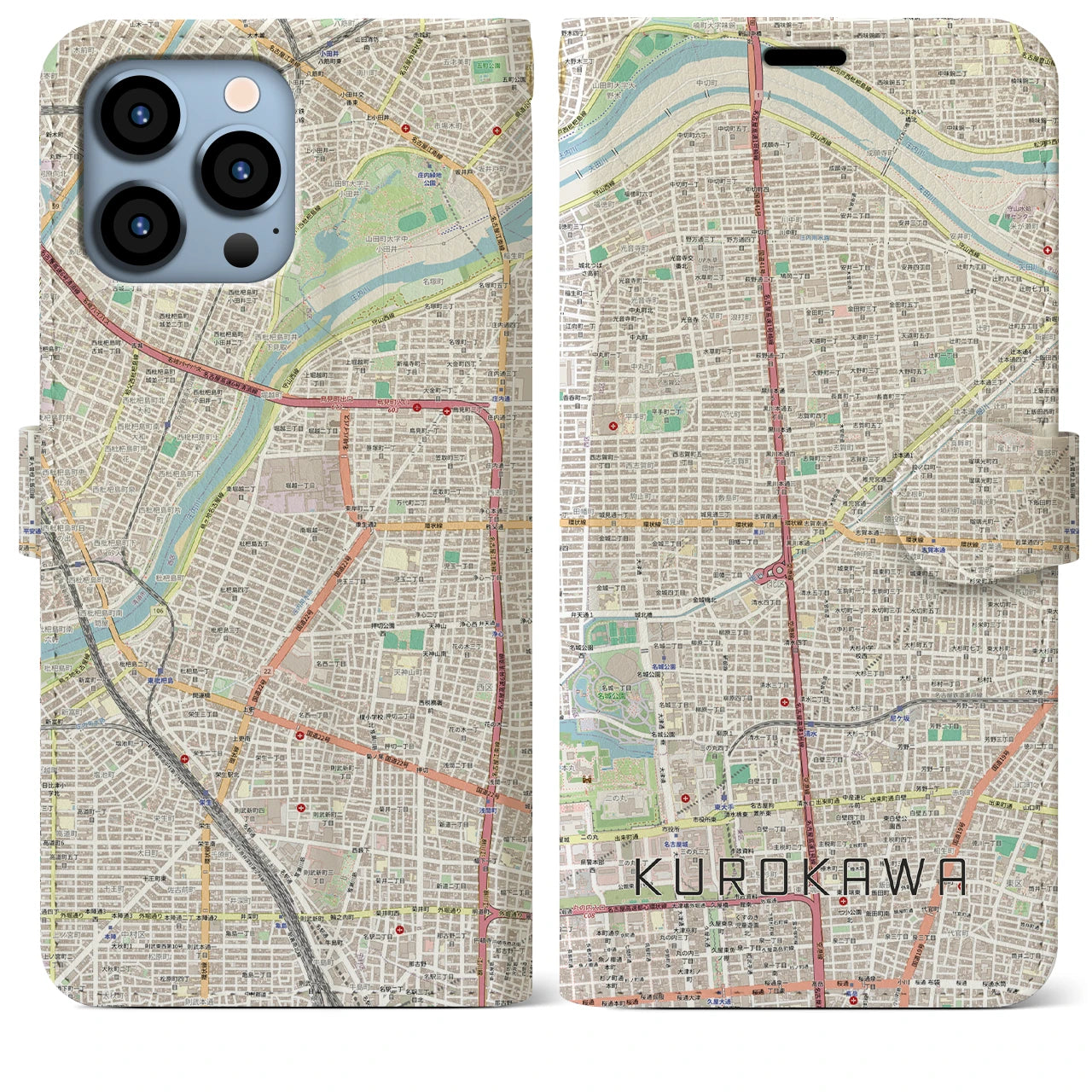 【黒川(愛知県)】地図柄iPhoneケース(手帳タイプ)