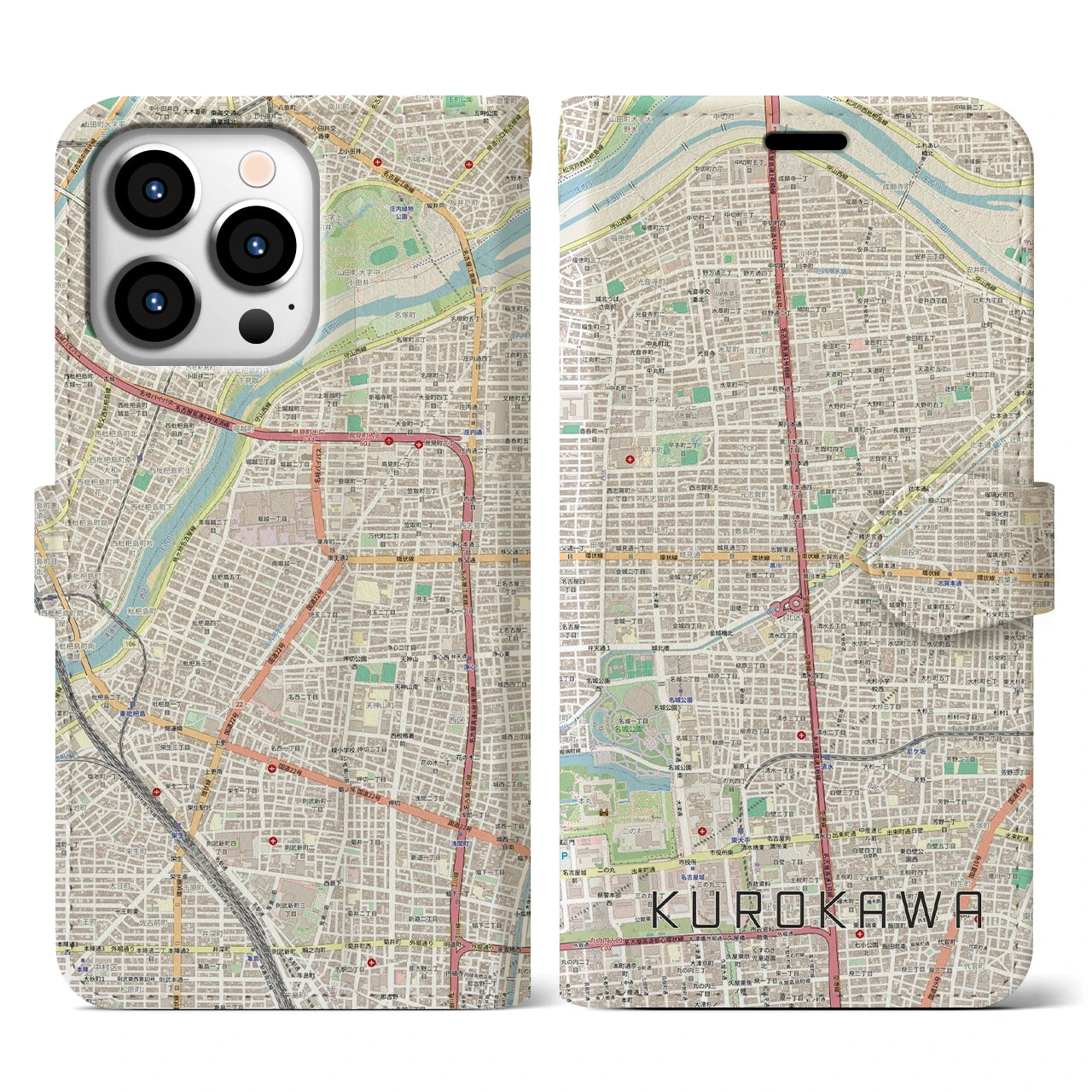 【黒川(愛知県)】地図柄iPhoneケース(手帳タイプ)