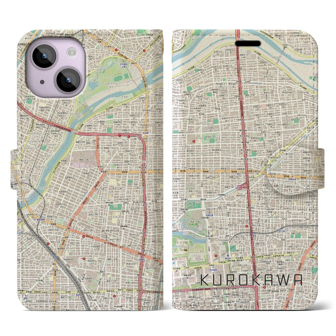 【黒川(愛知県)】地図柄iPhoneケース(手帳タイプ)