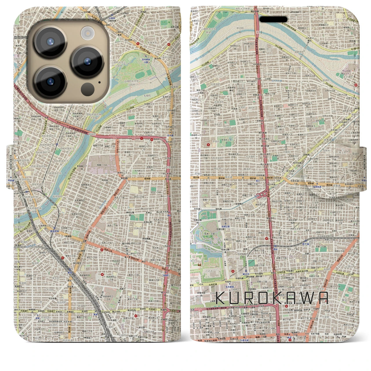 【黒川(愛知県)】地図柄iPhoneケース(手帳タイプ)