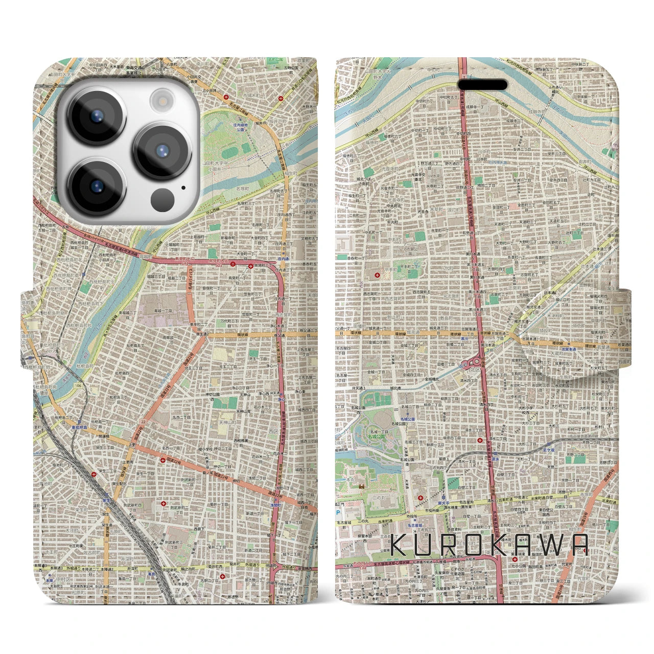 【黒川(愛知県)】地図柄iPhoneケース(手帳タイプ)