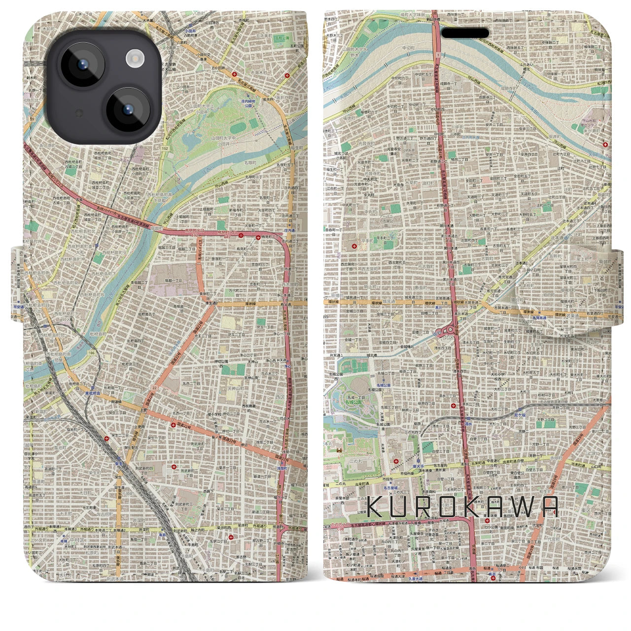 【黒川(愛知県)】地図柄iPhoneケース(手帳タイプ)