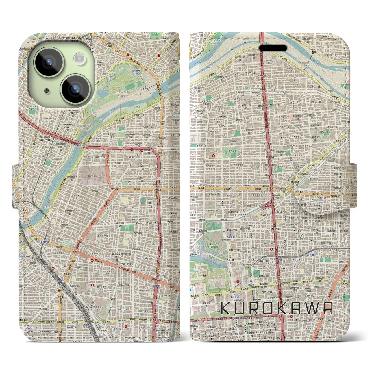 【黒川(愛知県)】地図柄iPhoneケース(手帳タイプ)