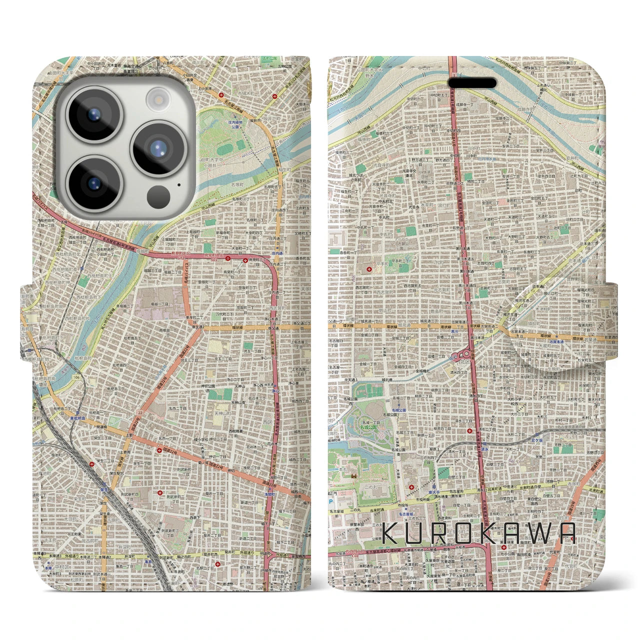 【黒川(愛知県)】地図柄iPhoneケース(手帳タイプ)