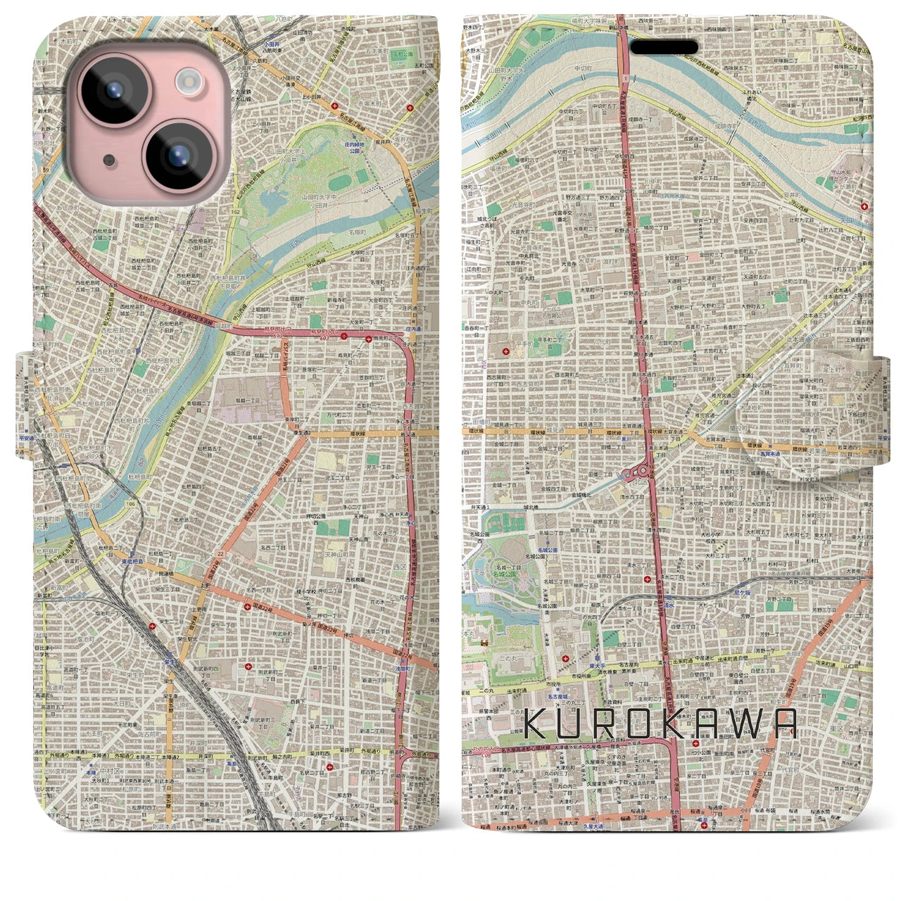 【黒川(愛知県)】地図柄iPhoneケース(手帳タイプ)