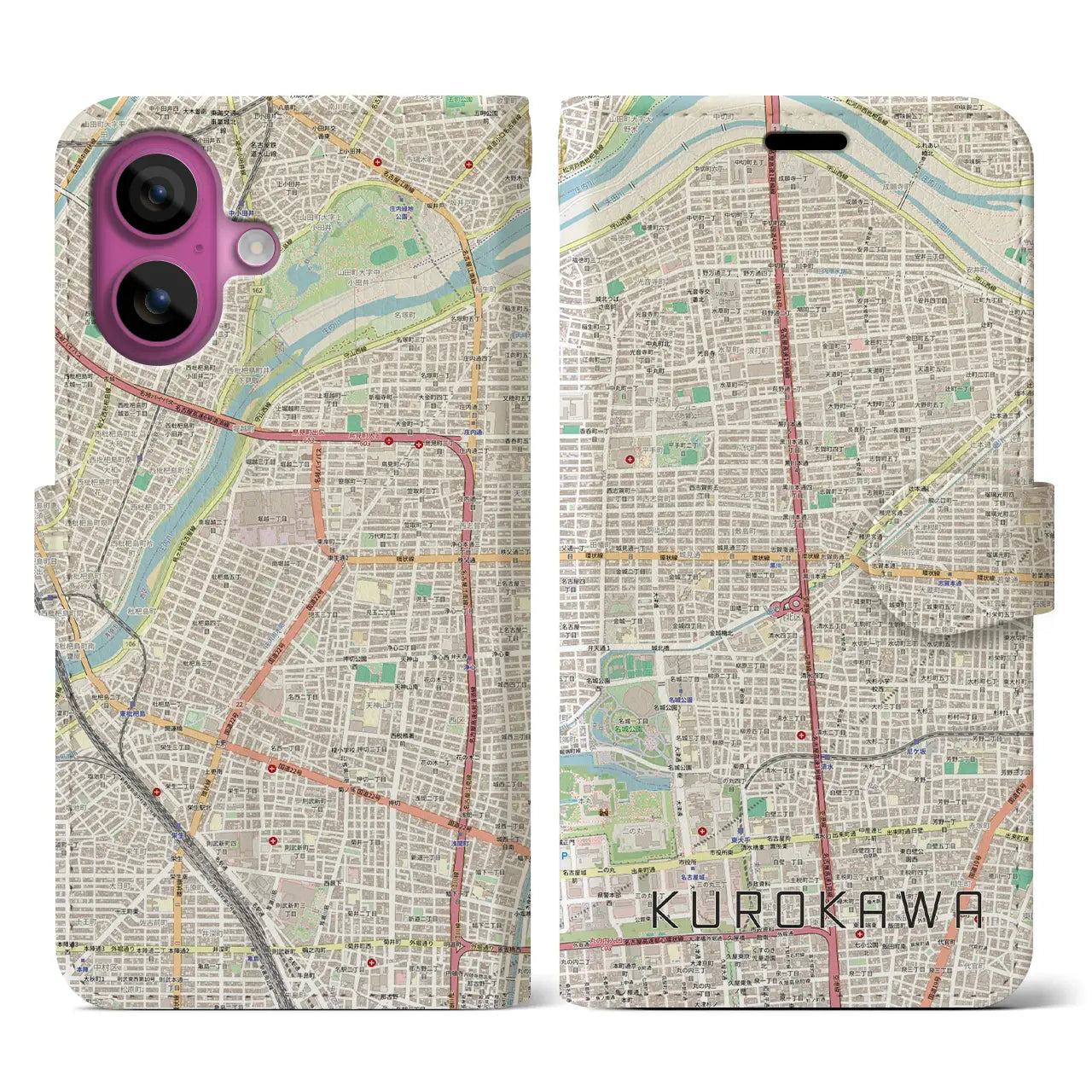 【黒川(愛知県)】地図柄iPhoneケース(手帳タイプ)