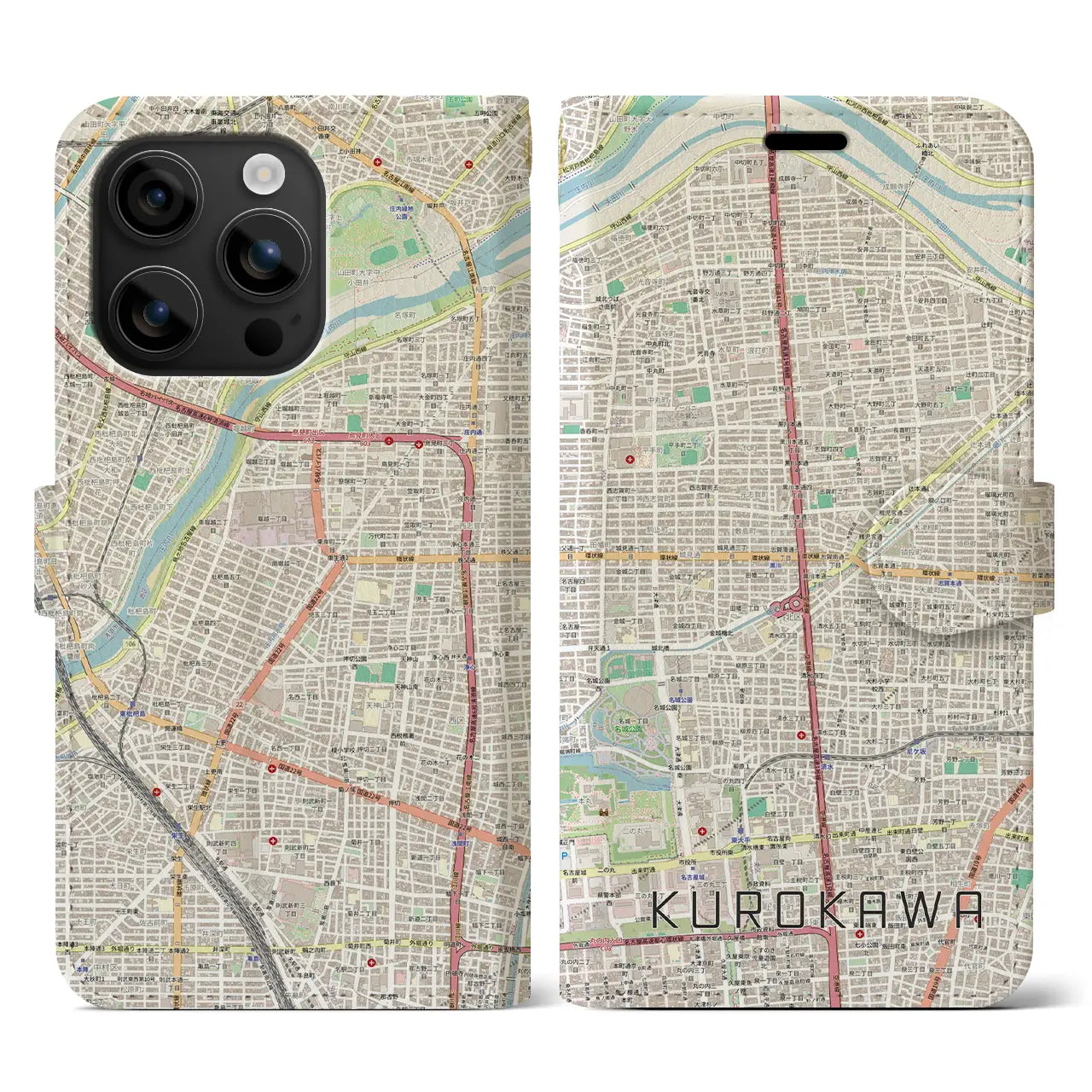 【黒川(愛知県)】地図柄iPhoneケース(手帳タイプ)