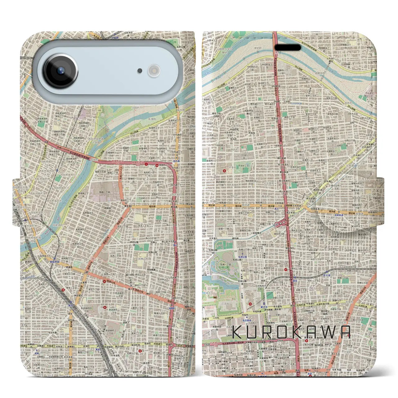 【黒川(愛知県)】地図柄iPhoneケース(手帳タイプ)