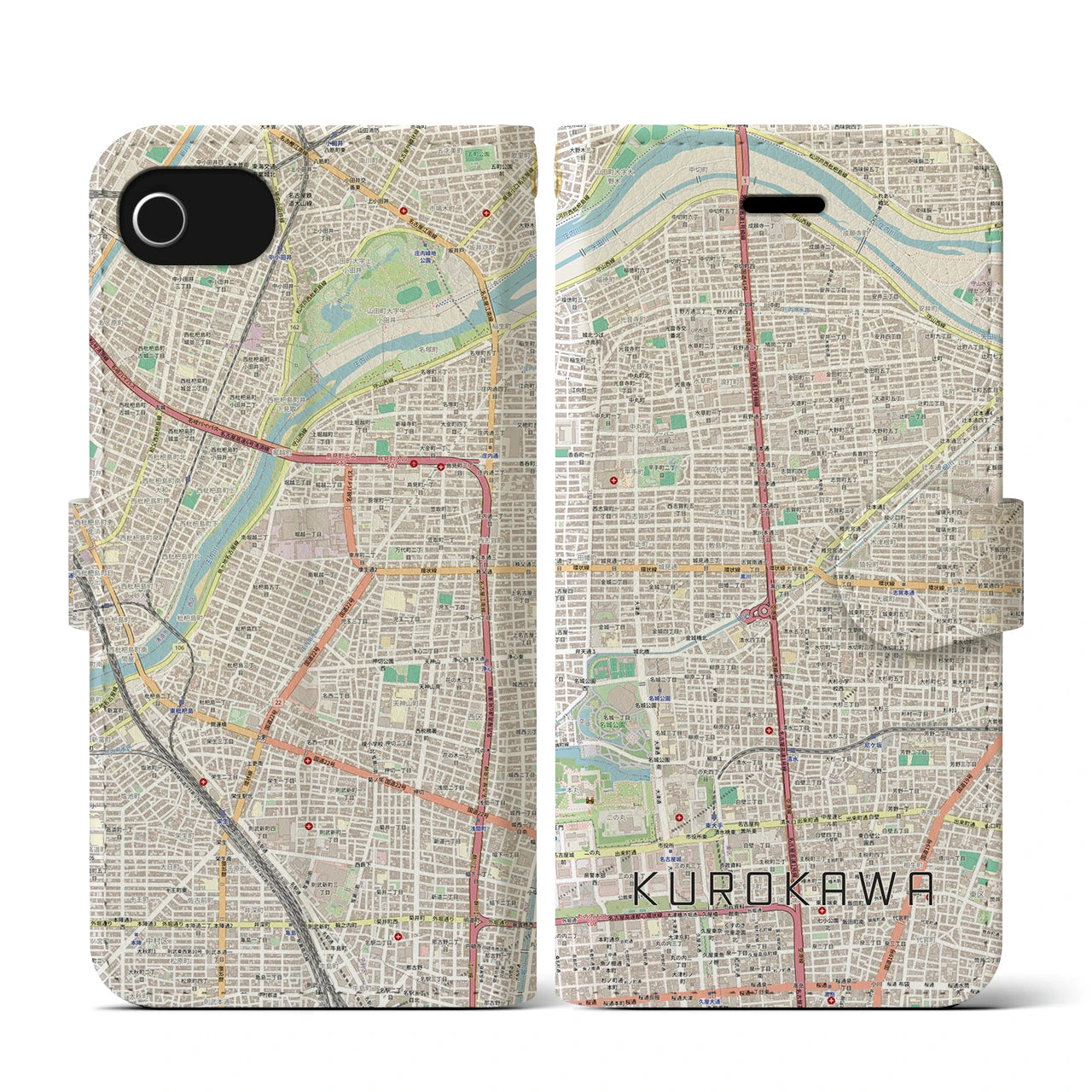 【黒川(愛知県)】地図柄iPhoneケース(手帳タイプ)