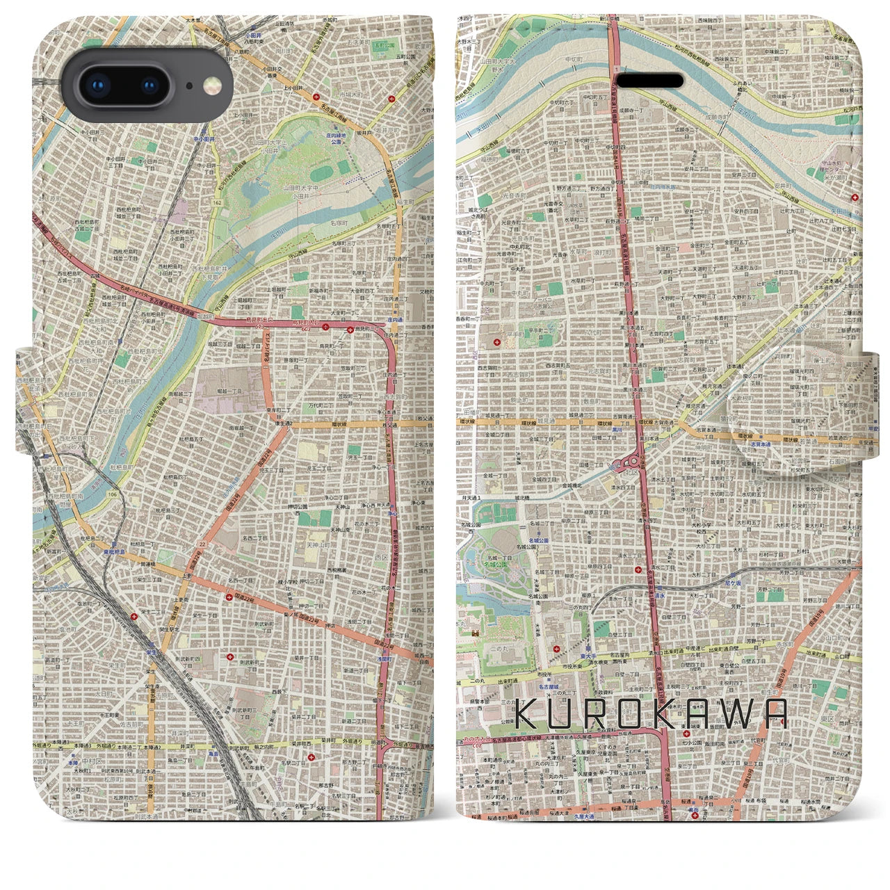 【黒川(愛知県)】地図柄iPhoneケース(手帳タイプ)