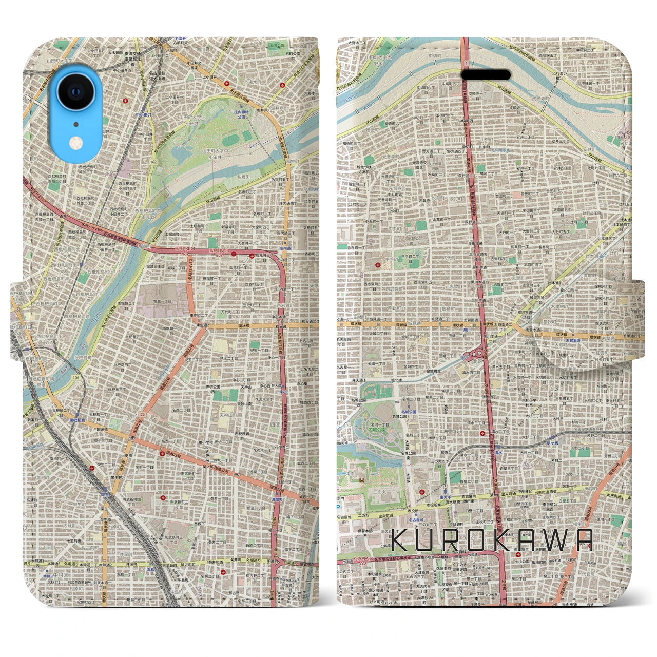 【黒川(愛知県)】地図柄iPhoneケース(手帳タイプ)