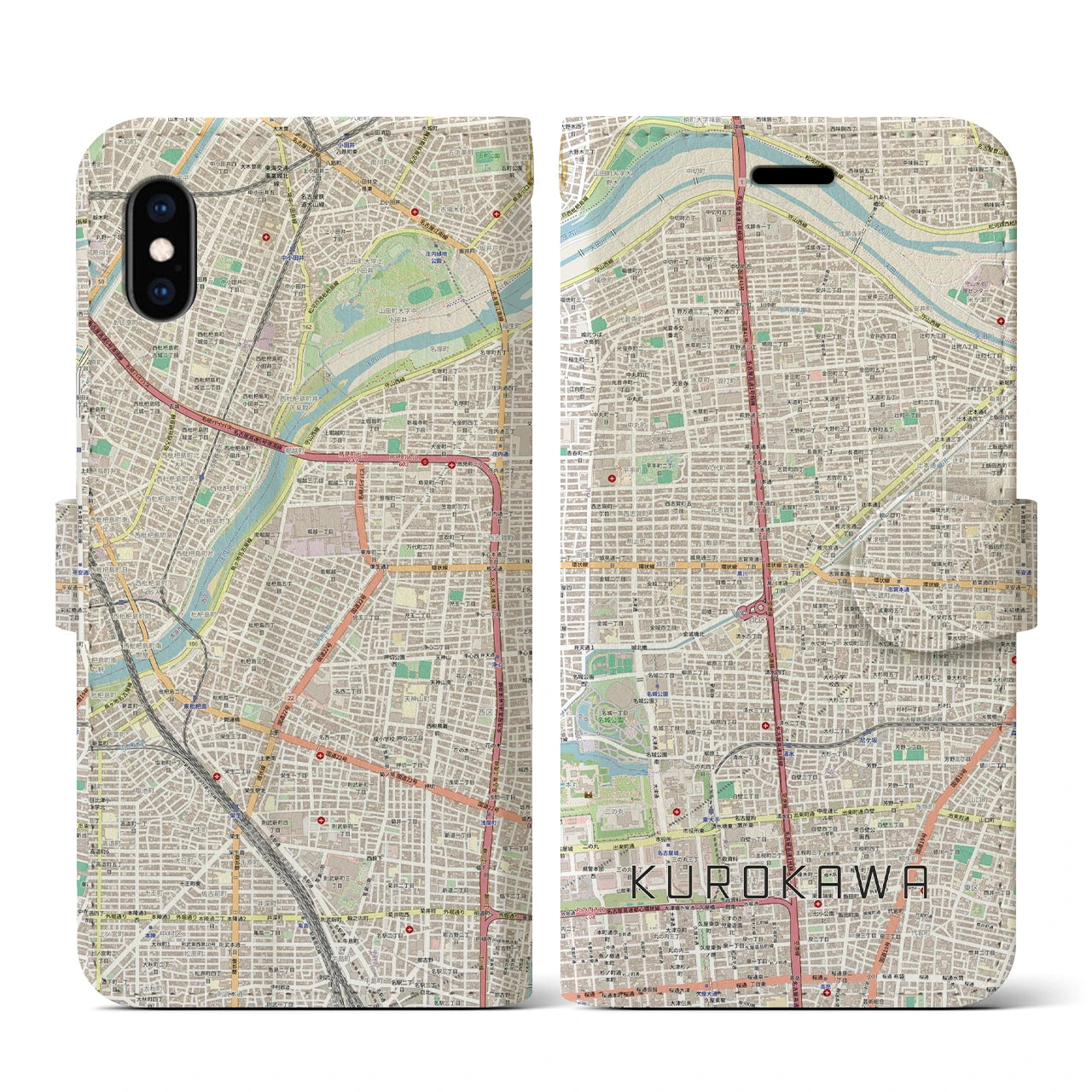 【黒川(愛知県)】地図柄iPhoneケース(手帳タイプ)