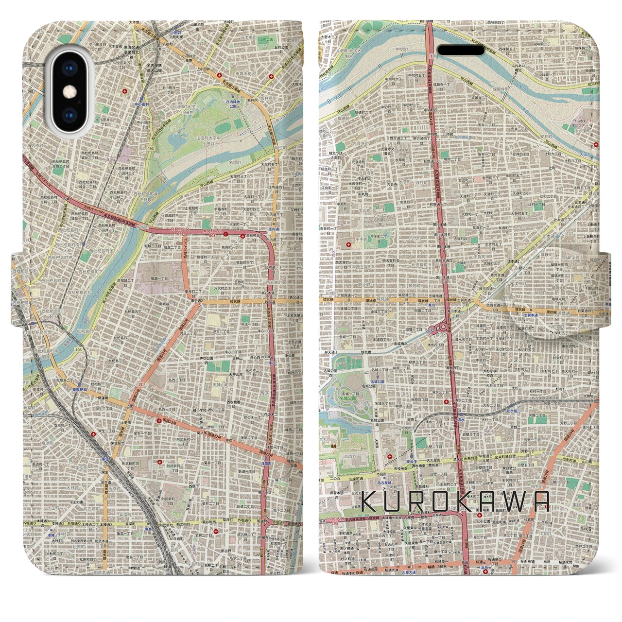 【黒川(愛知県)】地図柄iPhoneケース(手帳タイプ)