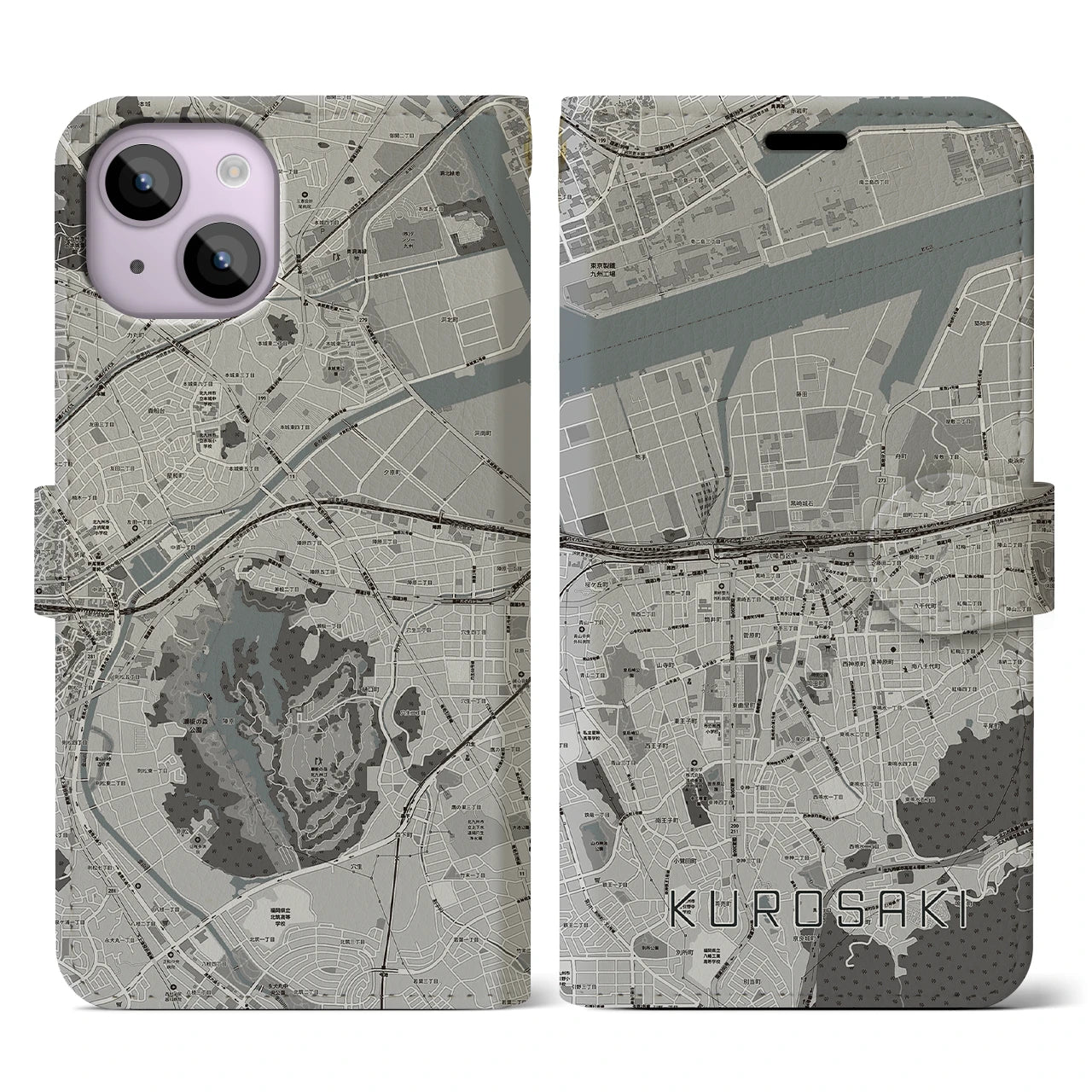 【黒崎(福岡県)】地図柄iPhoneケース(手帳タイプ)