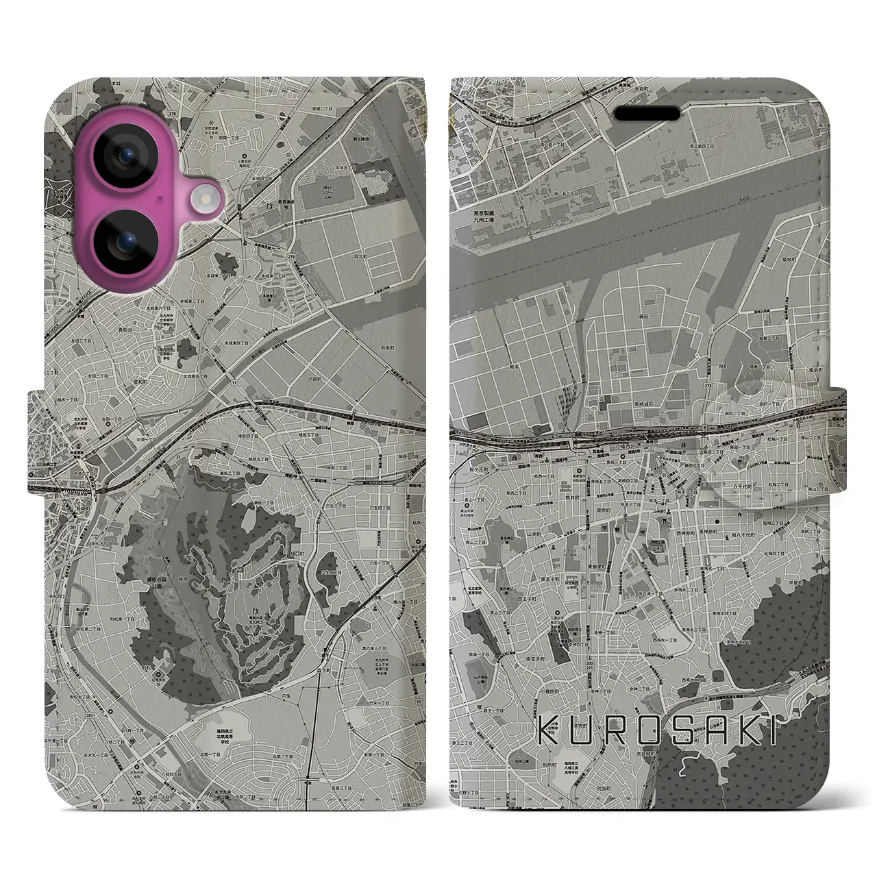 【黒崎(福岡県)】地図柄iPhoneケース(手帳タイプ)