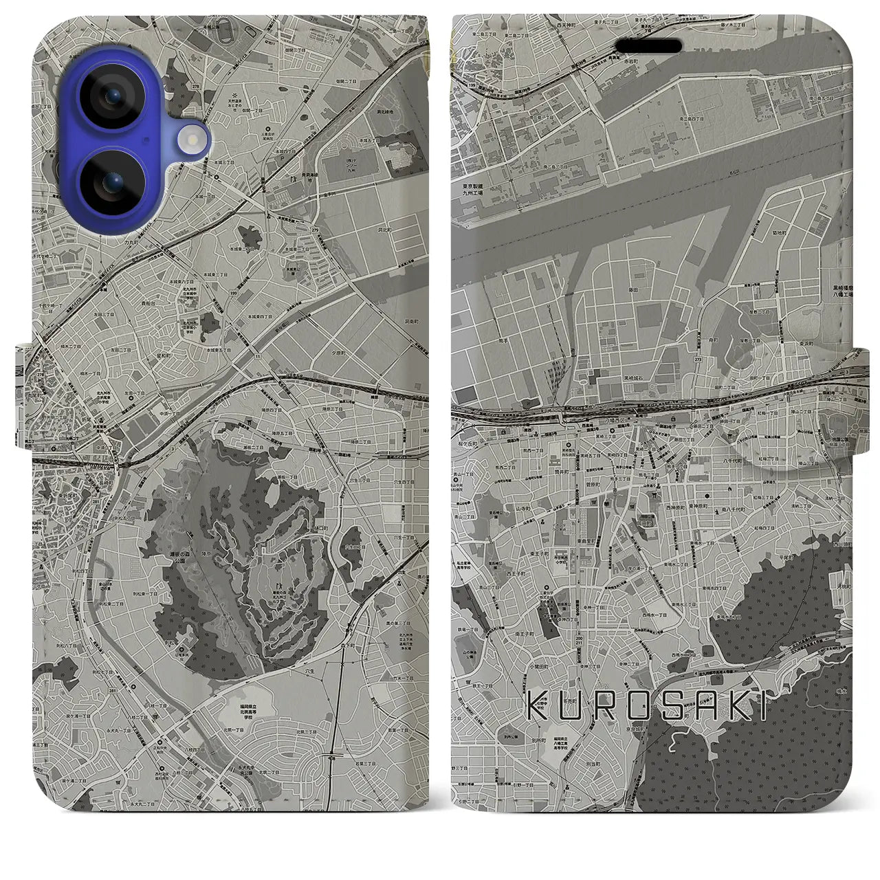 【黒崎(福岡県)】地図柄iPhoneケース(手帳タイプ)