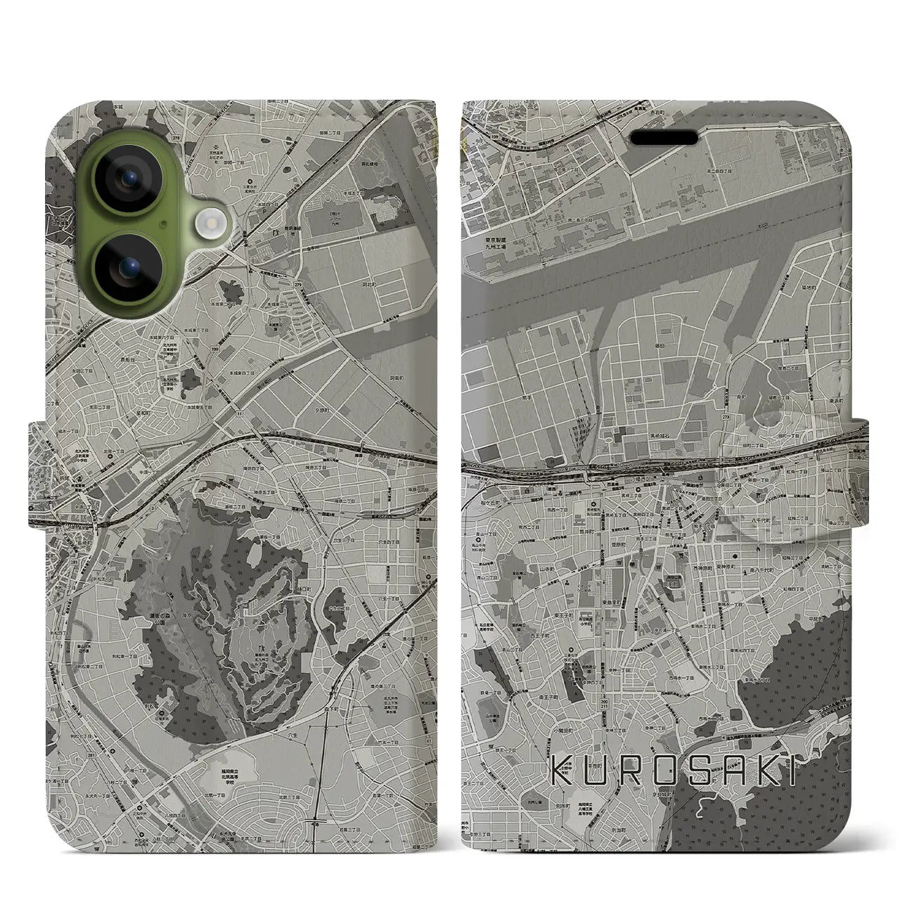 【黒崎(福岡県)】地図柄iPhoneケース(手帳タイプ)