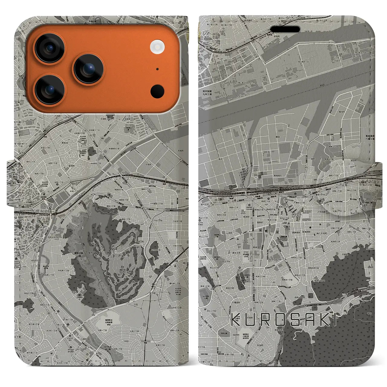 【黒崎(福岡県)】地図柄iPhoneケース(手帳タイプ)