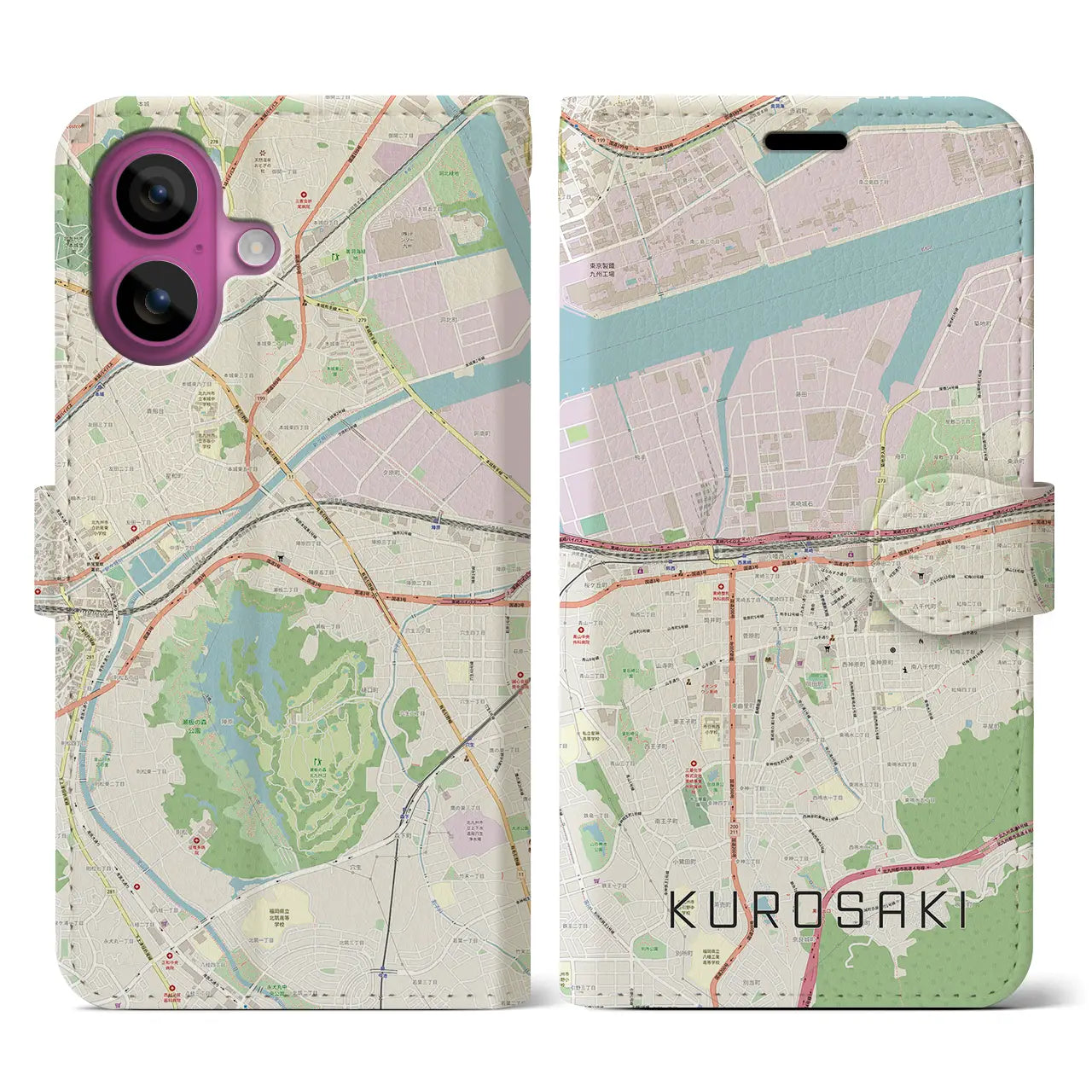 【黒崎(福岡県)】地図柄iPhoneケース(手帳タイプ)ナチュラル・iPhone 16 Pro 用