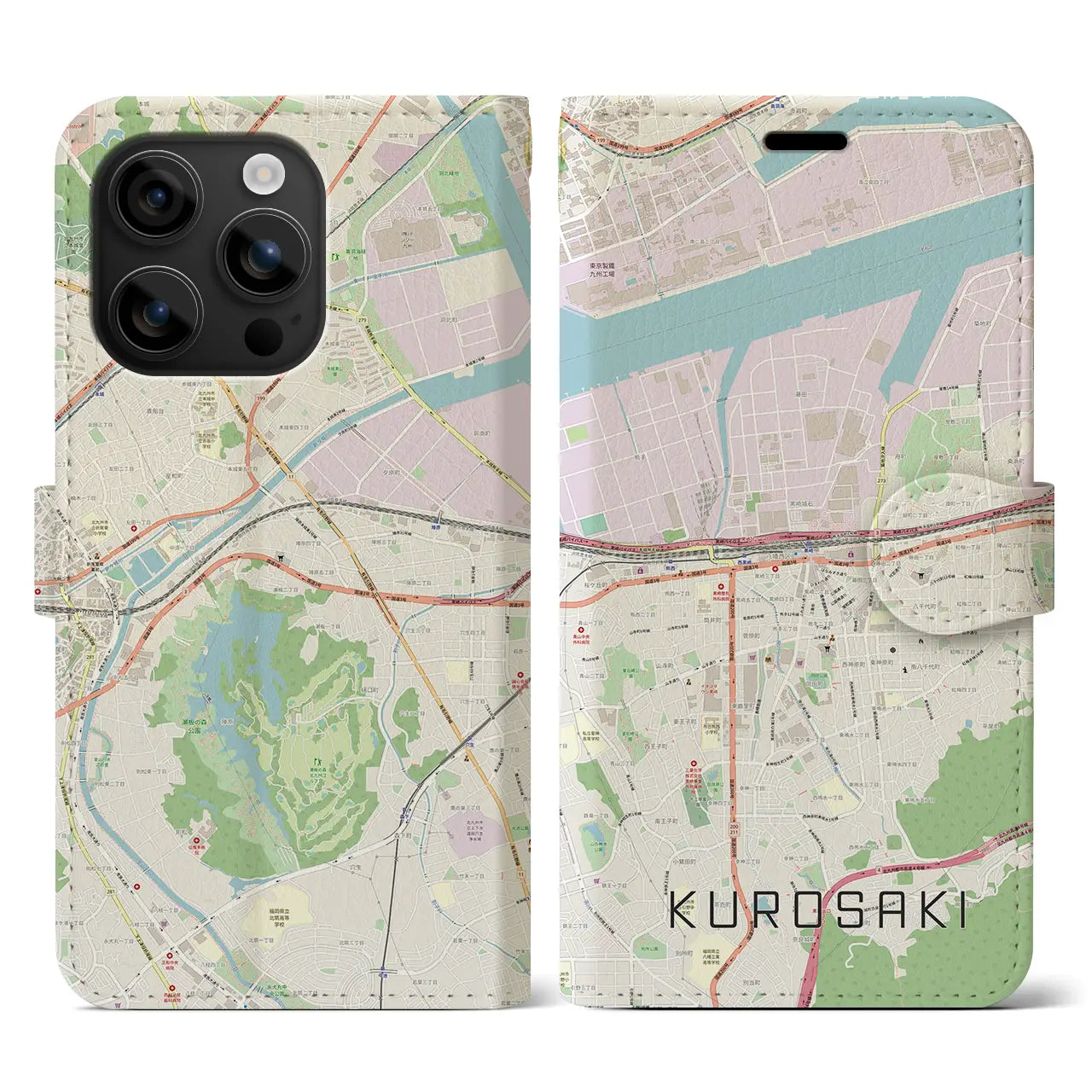 【黒崎(福岡県)】地図柄iPhoneケース(手帳タイプ)ナチュラル・iPhone 16 用