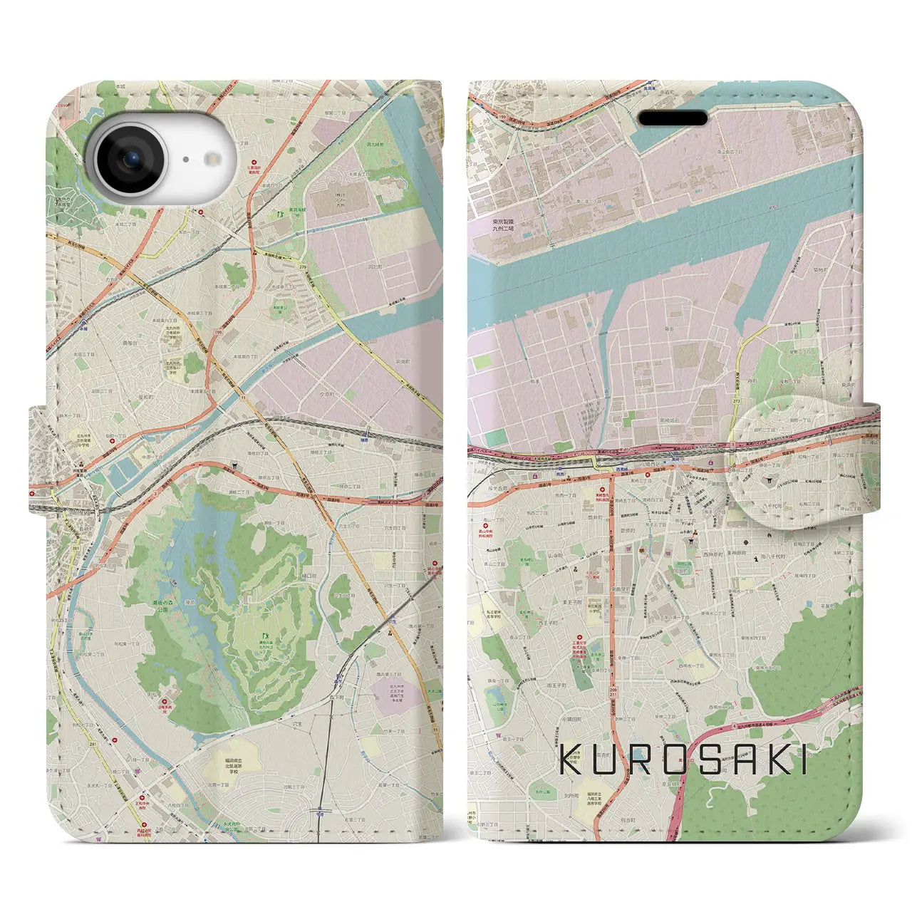 【黒崎(福岡県)】地図柄iPhoneケース(手帳タイプ)