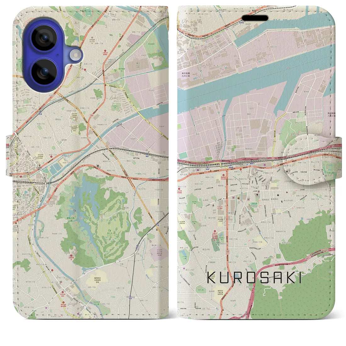 【黒崎(福岡県)】地図柄iPhoneケース(手帳タイプ)ナチュラル・iPhone 16 Pro Max 用