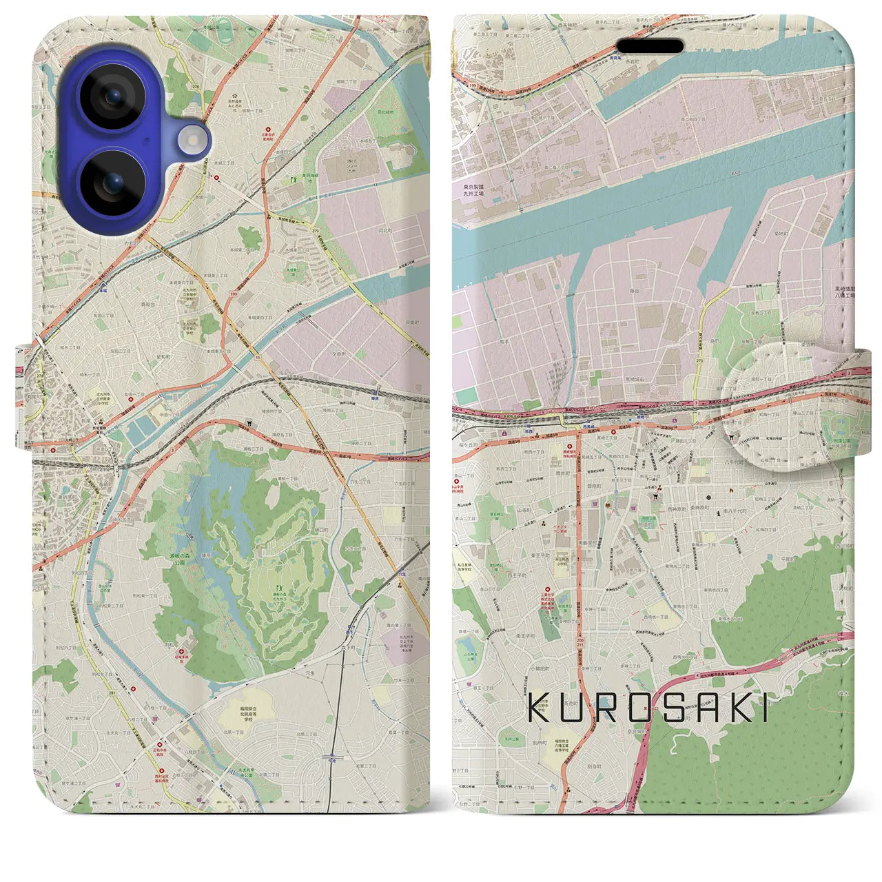 【黒崎(福岡県)】地図柄iPhoneケース(手帳タイプ)