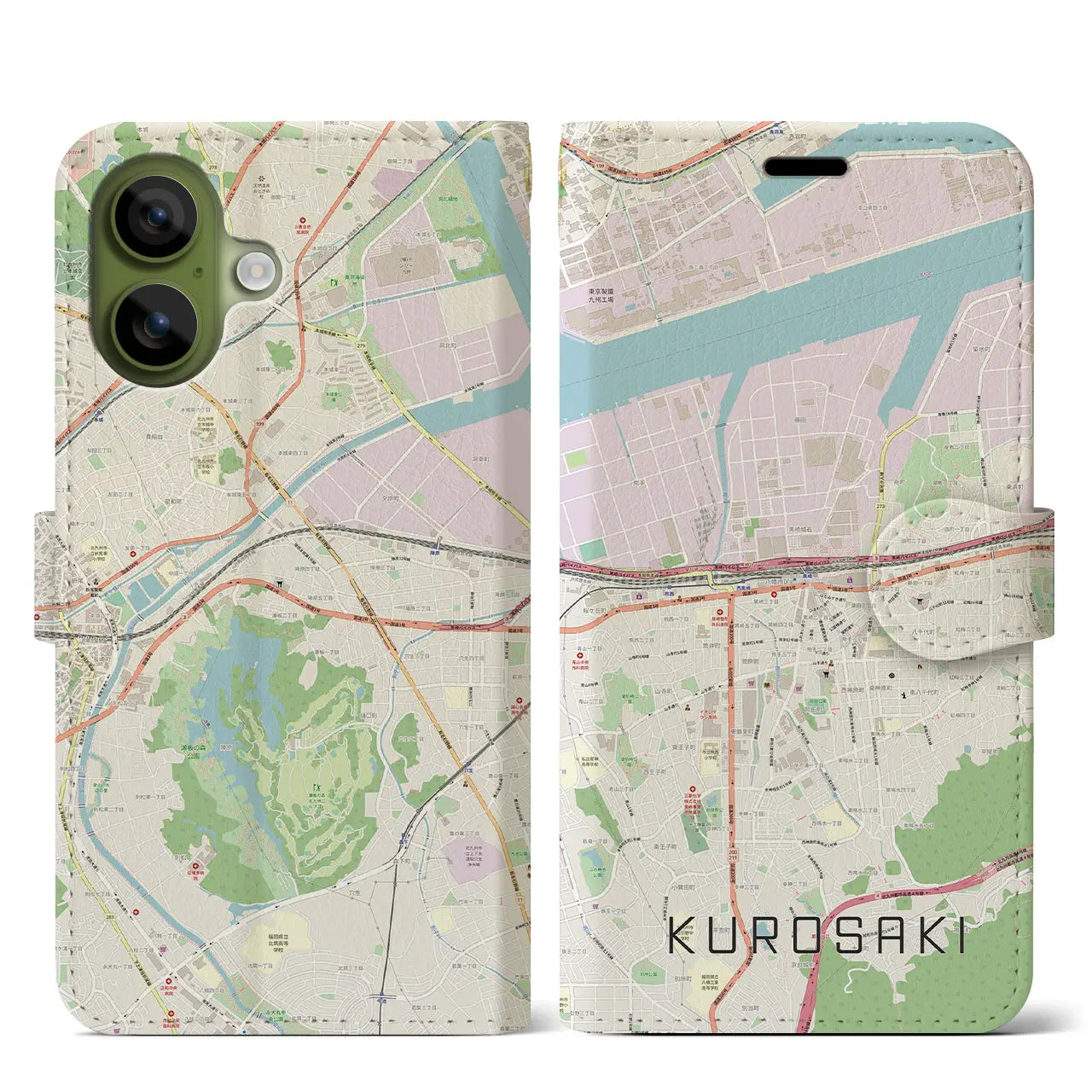 【黒崎(福岡県)】地図柄iPhoneケース(手帳タイプ)