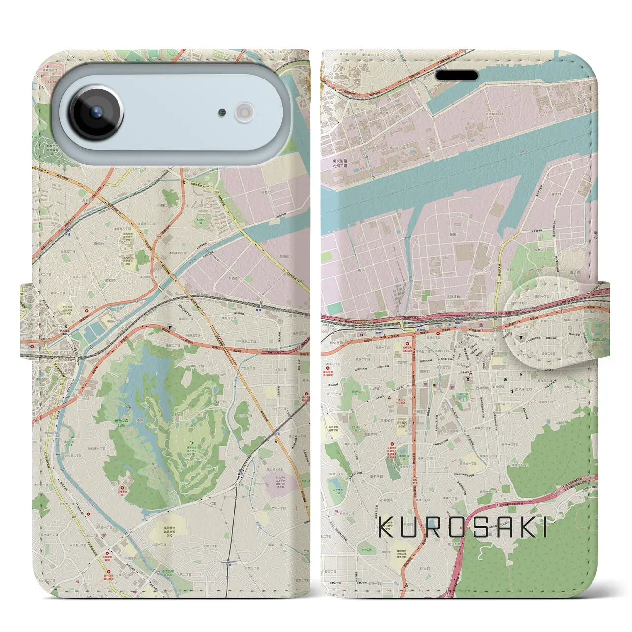 【黒崎(福岡県)】地図柄iPhoneケース(手帳タイプ)ナチュラル・iPhone 17 Pro Max 用