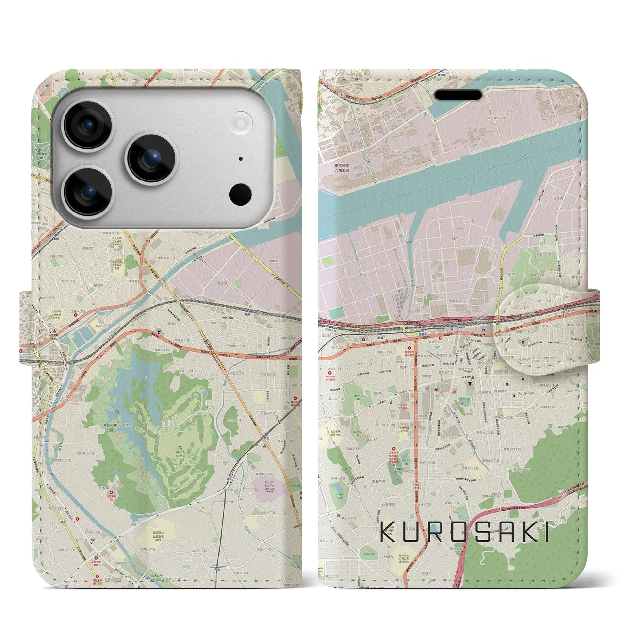 【黒崎(福岡県)】地図柄iPhoneケース(手帳タイプ)