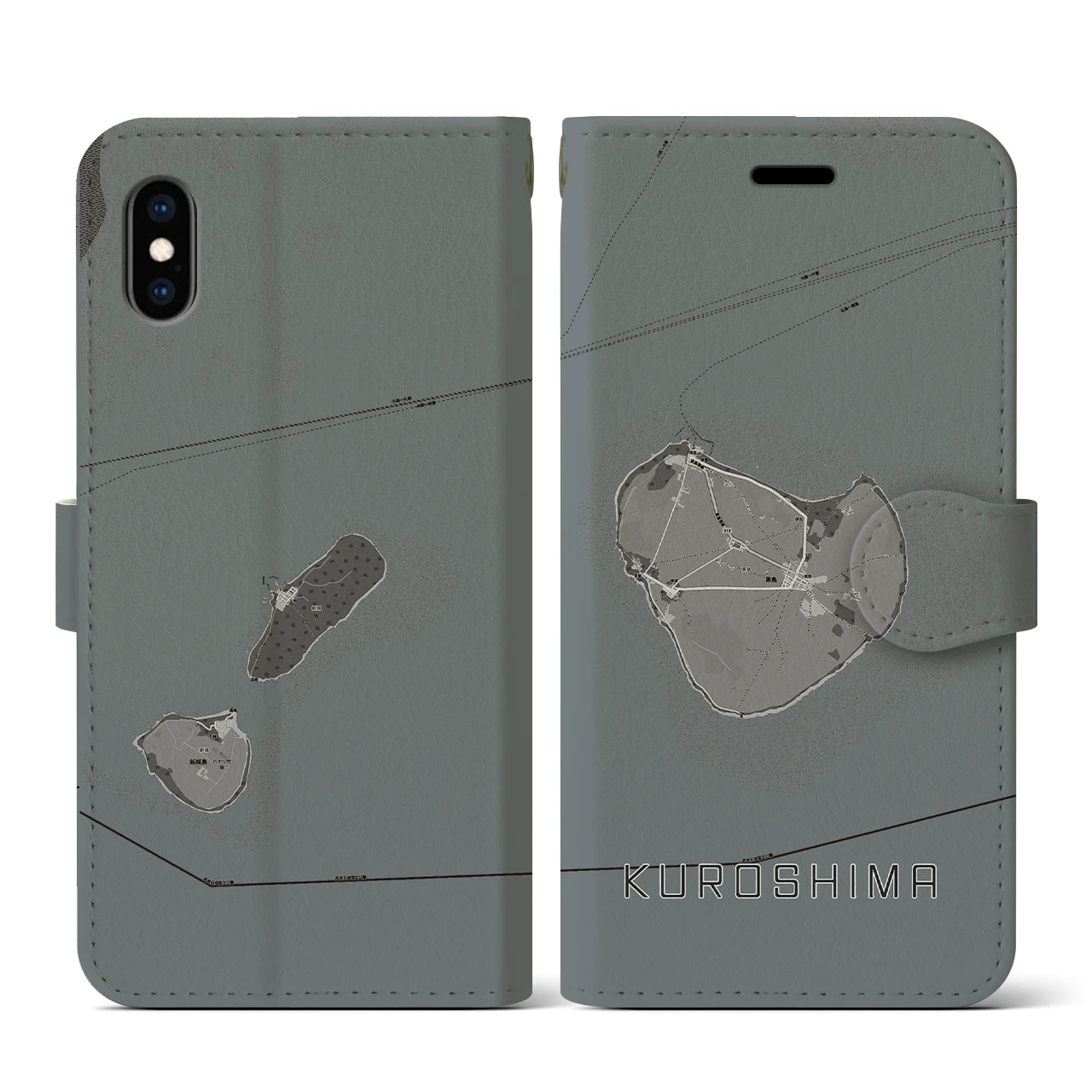 【黒島(沖縄県)】地図柄iPhoneケース(手帳タイプ)モノトーン・iPhone XS / X 用